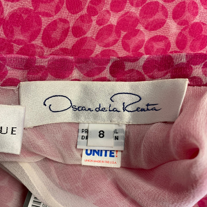 OSCAR DE LA RENTA Size 8 Pink White Dots Ruffle Long Skirt