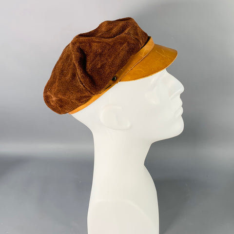 VINTAGE Brown Mustard Two Tone Suede Newsboy Cap Hat