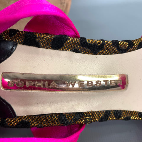 SOPHIA WEBSTER Size 6.5 Pink Black & Gold Silk Animal Print Wrap Pumps