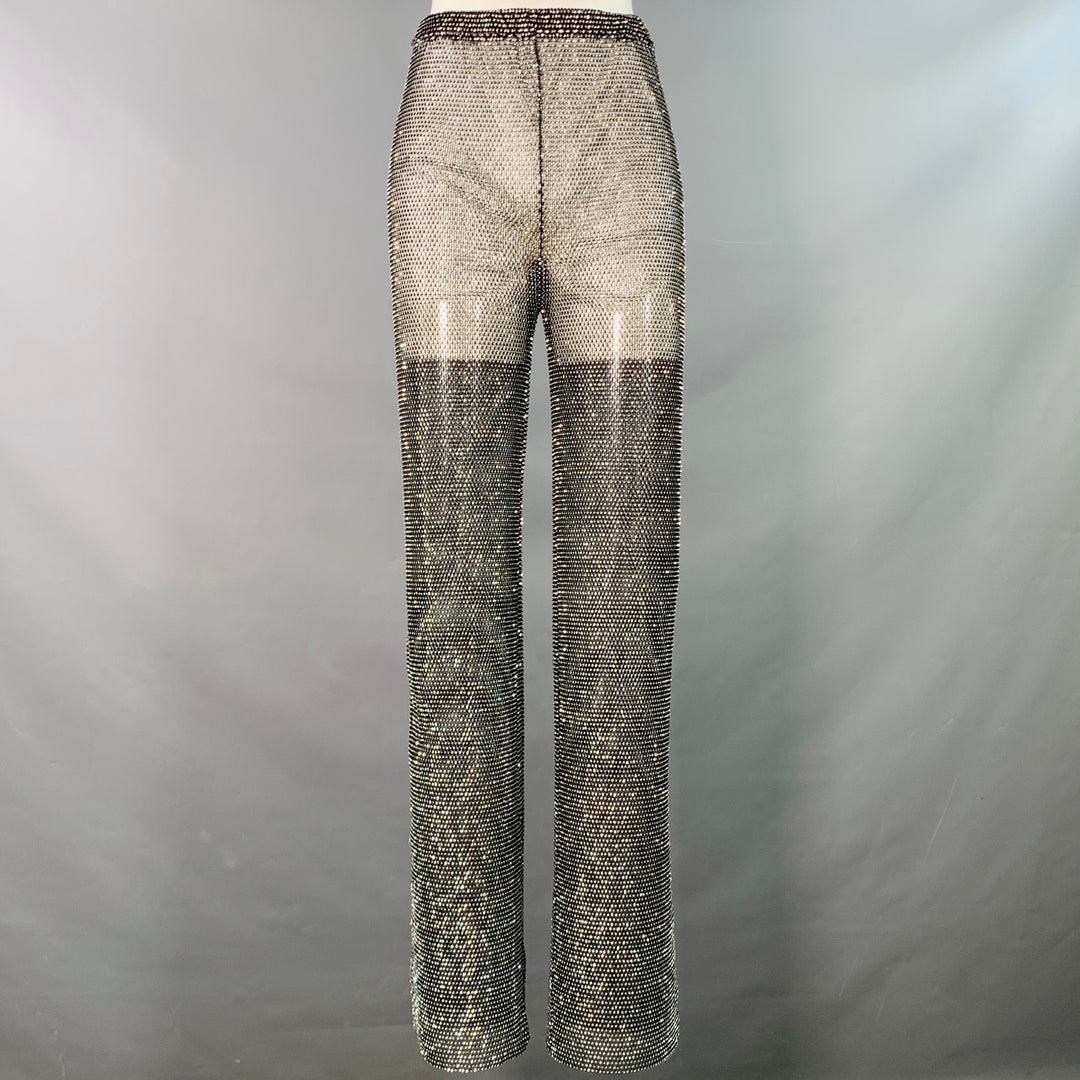 SANTA BRANDS Size XS/S Black Silver Polyester Blend Rhinestones Straight Casual Pants
