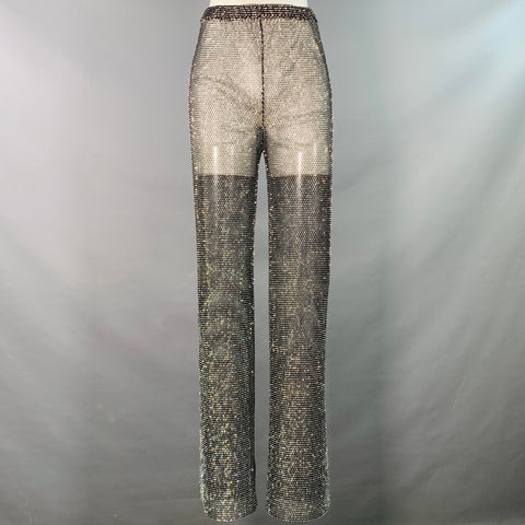 SANTA BRANDS Size XS/S Black Silver Polyester Blend Rhinestones Straight Casual Pants