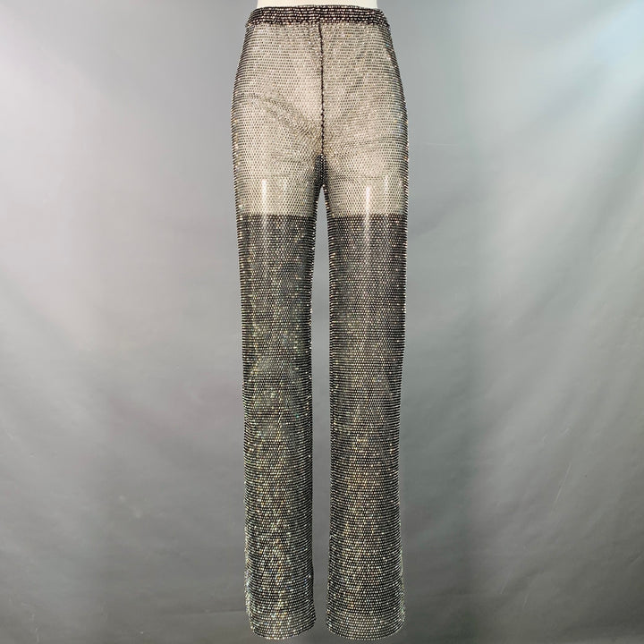 SANTA BRANDS Size XS/S Black Silver Polyester Blend Rhinestones Straight Casual Pants