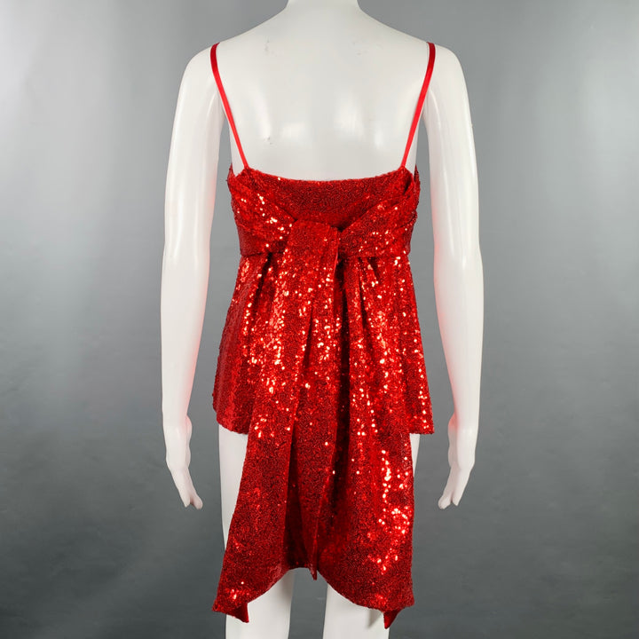 PRABAL GURUNG Size 2 Red Polyester Sequined Draped Dress Top