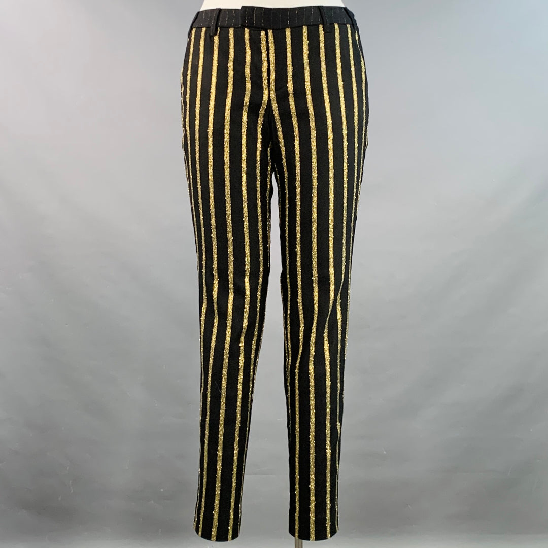 ZADIG & VOLTAIRE Size L Prune Stripes Black Gold Wool Blend Stripe Tapered Dress Pants
