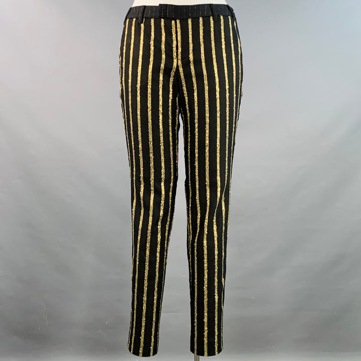 ZADIG & VOLTAIRE Size L Prune Stripes Black Gold Wool Blend Stripe Tapered Dress Pants