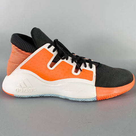 ADIDAS Size 11.5 Pro Vision Hi Res Orange Black White Mixed Fabrics Mesh Sneakers