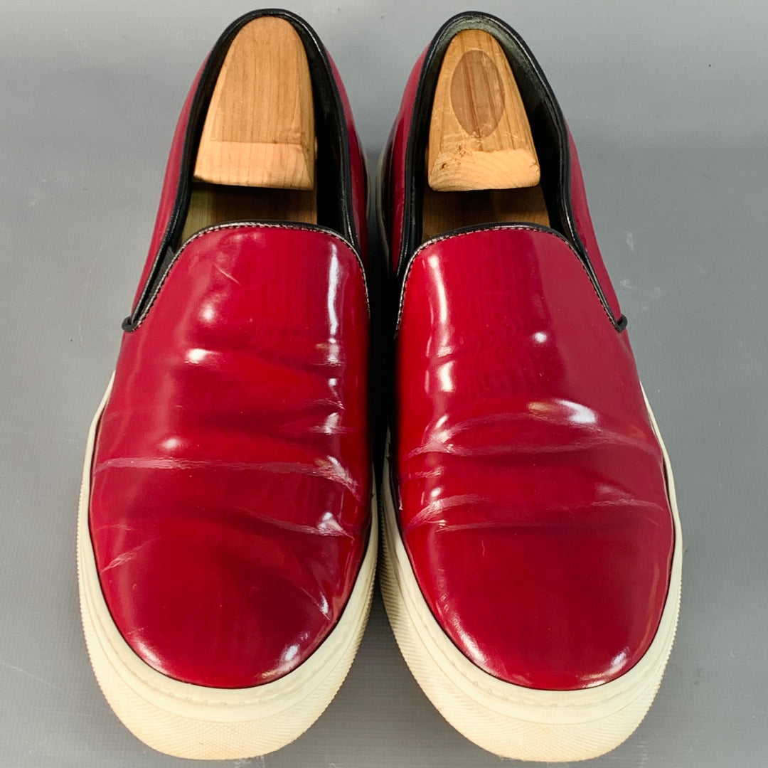 CELINE Size 8.5 Burgundy White Patent Leather Slip On Sneakers