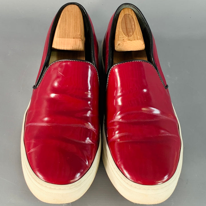 CELINE Size 8.5 Burgundy White Patent Leather Slip On Sneakers