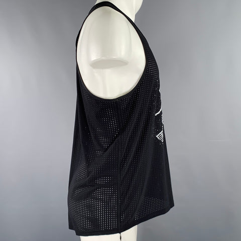 SATISFY Size M Black White Print Nylon Blend Mesh Tank Top