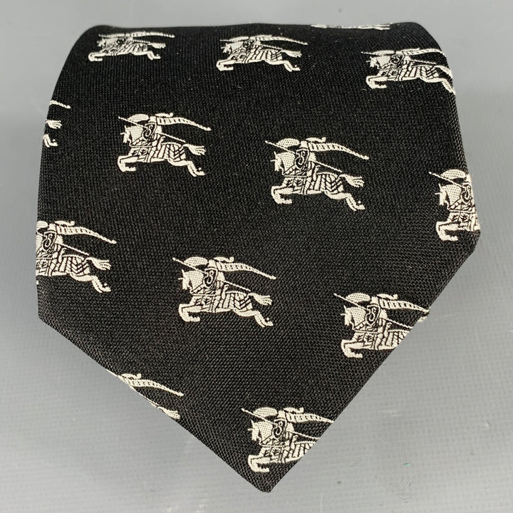 BURBERRY LONDON Black White Logo Silk Tie