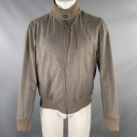 LORO PIANA Size M Brown Suede Leather Herringbone Wool Reversible Jacket