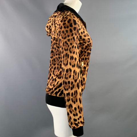 DOLCE & GABBANA Size 4 Brown Black Satin Animal Print Zip Up Jacket