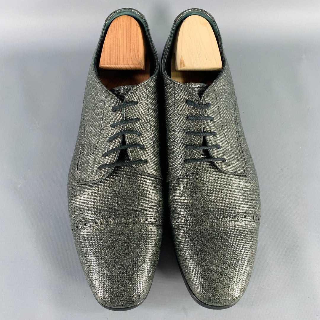 JIMMY CHOO Size 11 Grey Metallic Derby Lace-Up Shoes
