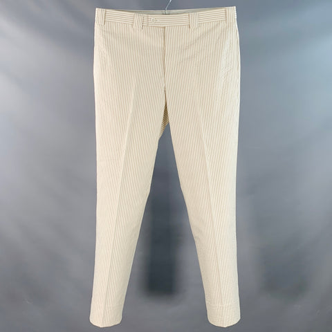 BLACK FLEECE Size 35 Beige White Stripe Cotton Seersucker Button Fly Casual Pants