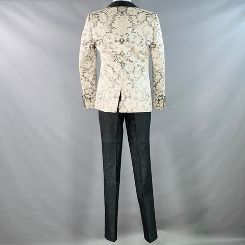 DOLCE & GABBANA MARTINI Size 38 Black Beige Jacquard Polyester Blend Shawl Lapel Suit