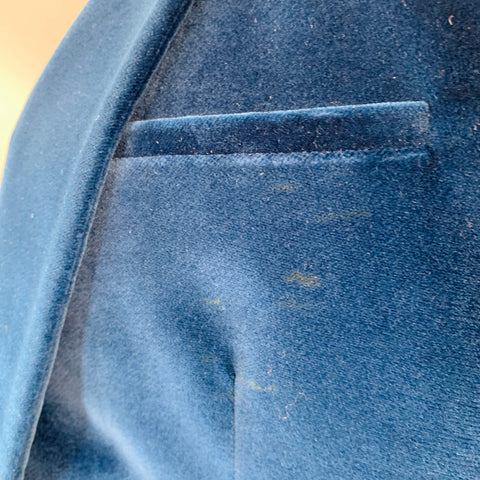 CALVIN KLEIN COLLECTION Size 40 Blue Velvet Cotton Blend Notch Lapel Single Button Sport Coat