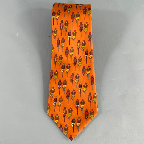 SALVATORE FERRAGAMO Brown Rust Figures Silk Tie