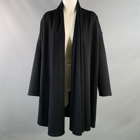 DONNA KARAN Size XS Black Wool Open Front Shawl Coat