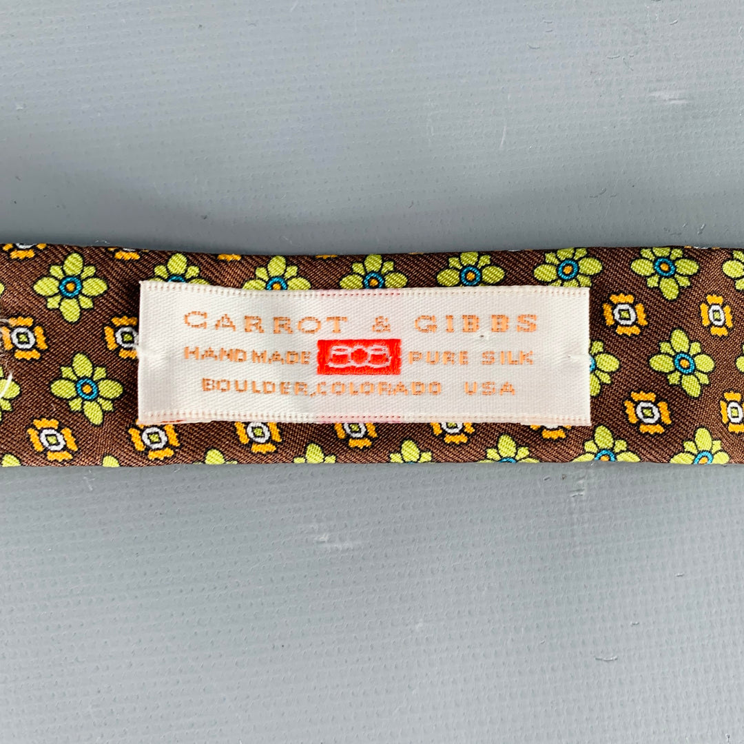 CARROT & GIBBS Brown Green Orange Floral Silk Bow Tie