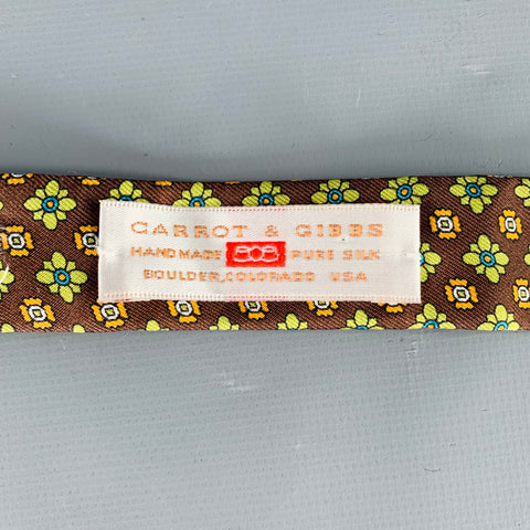 CARROT & GIBBS Brown Green Orange Floral Silk Bow Tie