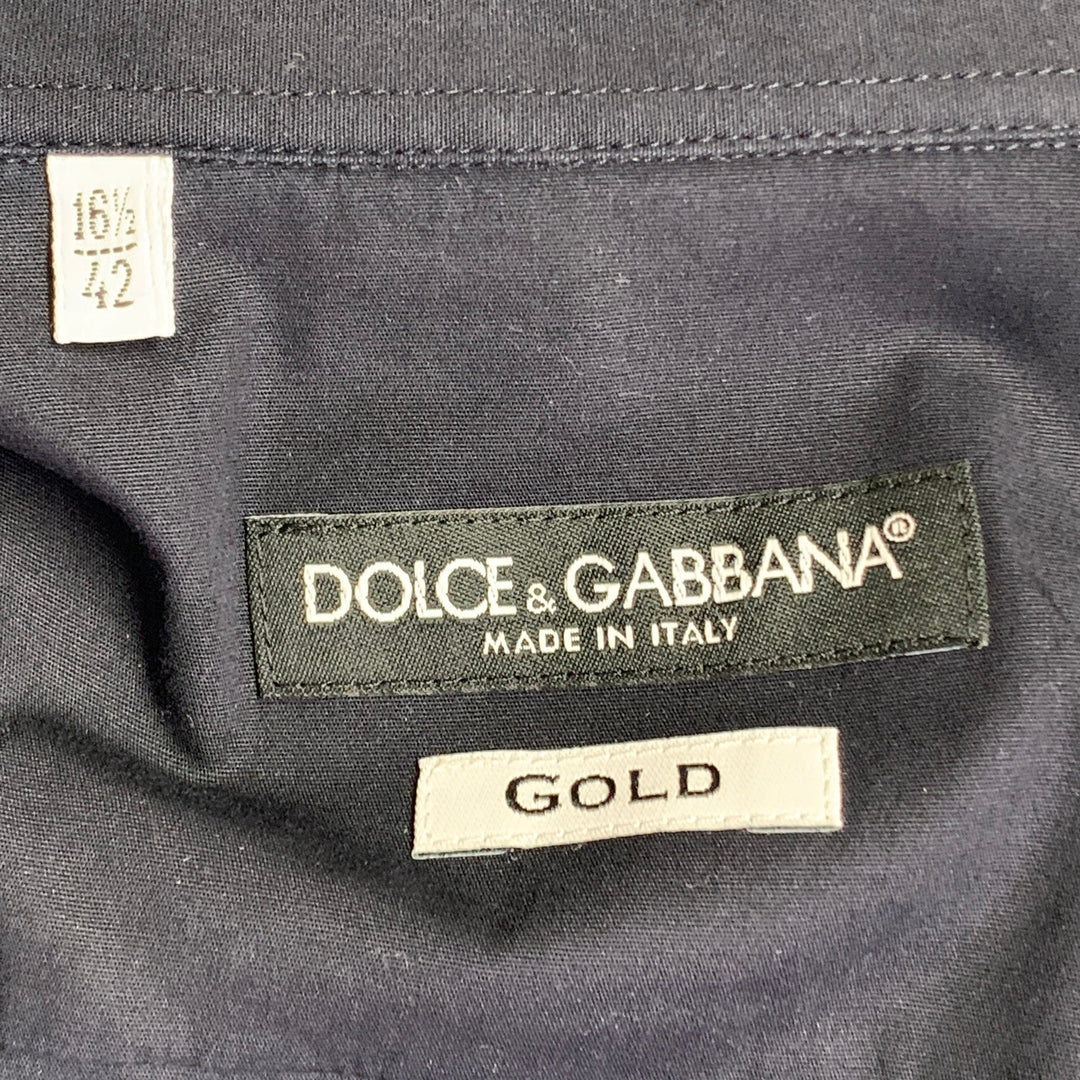 DOLCE & GABBANA Size L Navy Cotton Blend One Pocket Short Sleeve Shirt
