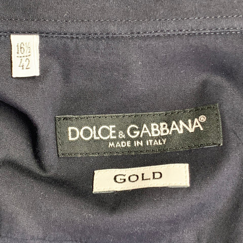 DOLCE & GABBANA Size L Navy Cotton Blend One Pocket Short Sleeve Shirt