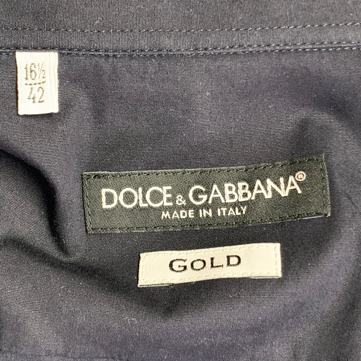 DOLCE & GABBANA Size L Navy Cotton Blend One Pocket Short Sleeve Shirt