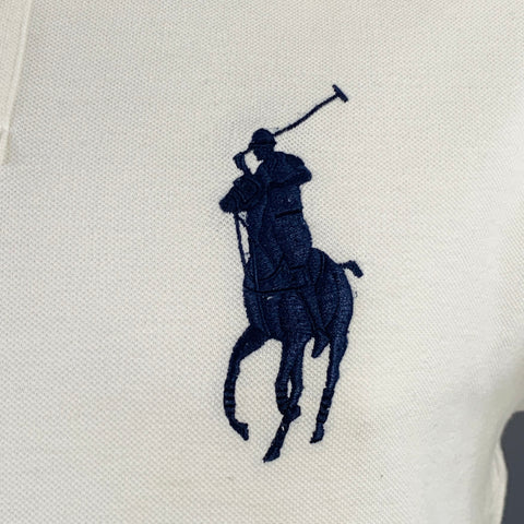 POLO by RALPH LAUREN Size L White Big Pony Embroidery Custom Fit Cotton Polo