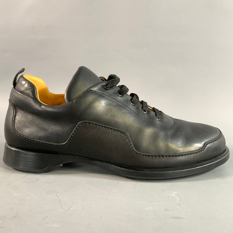 HERMES Size 12 Black Leather Low Top Sneakers