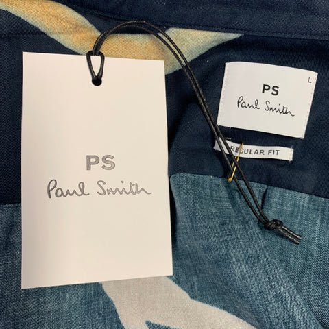 PS by PAUL SMITH Size L Navy Yellow Watercolor Cotton Long Sleeve Shirt