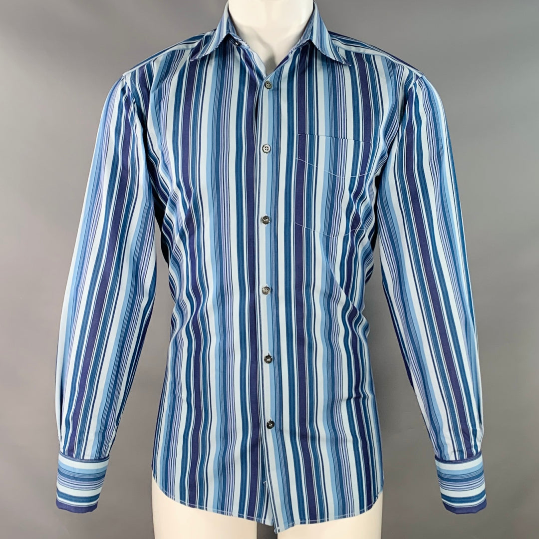 PAUL SMITH Size S Blue Navy Stripe Cotton French Cuff Long Sleeve Shirt