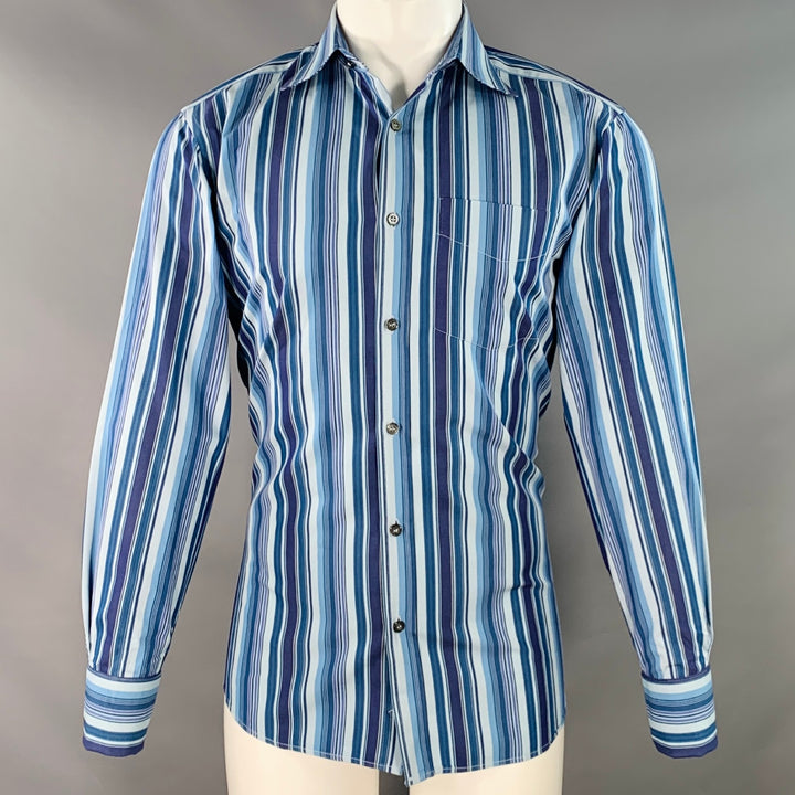 PAUL SMITH Size S Blue Navy Stripe Cotton French Cuff Long Sleeve Shirt