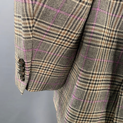 NEIMAN MARCUS Size 46 Regular Grey Brown Purple Plaid Wool Sport Coat
