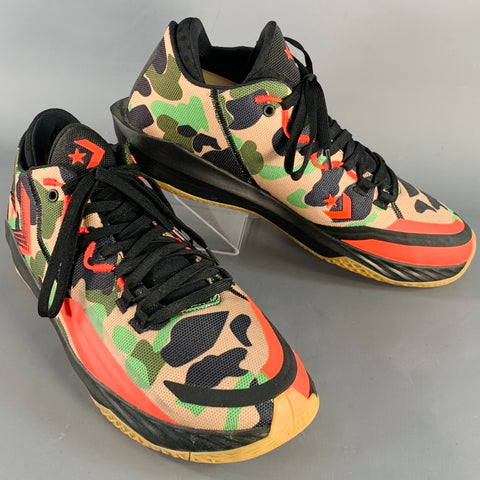 CONVERSE Size 12 Tan Black Green Camouflage Nylon Lace-Up Sneakers