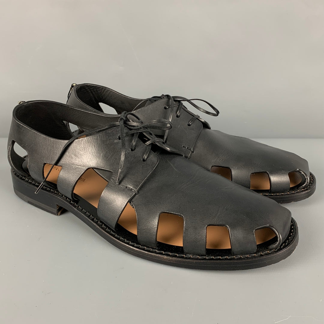BOTTEGA VENETA Size 10 Black Leather Cutout Lace-Up Shoes
