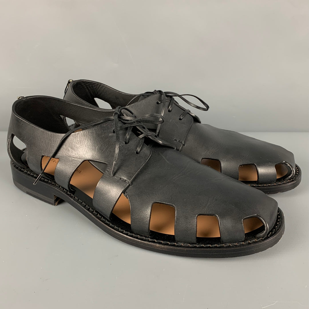 BOTTEGA VENETA Size 10 Black Leather Cutout Lace-Up Shoes 