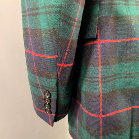 POLO par RALPH LAUREN Veste de sport en laine à revers crantés, à carreaux verts, noirs et rouges, taille 44 Longue