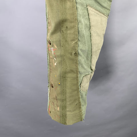 GREG LAUREN Size S Army Lounge Green Olive Patchwork Cotton Cargo Casual Pants
