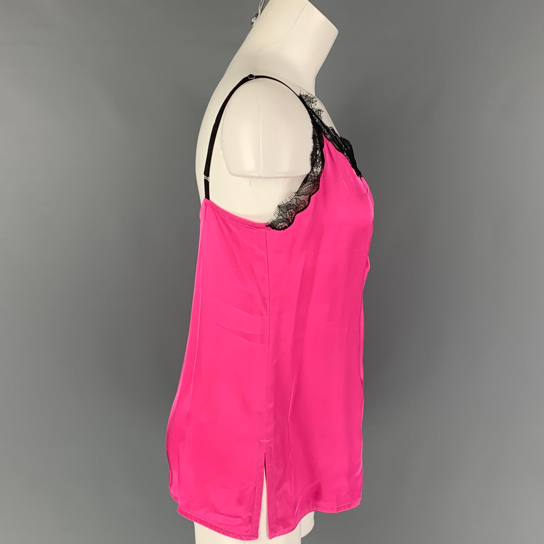 HELMUT LANG Top de vestido lencero de viscosa de encaje negro rosa talla M