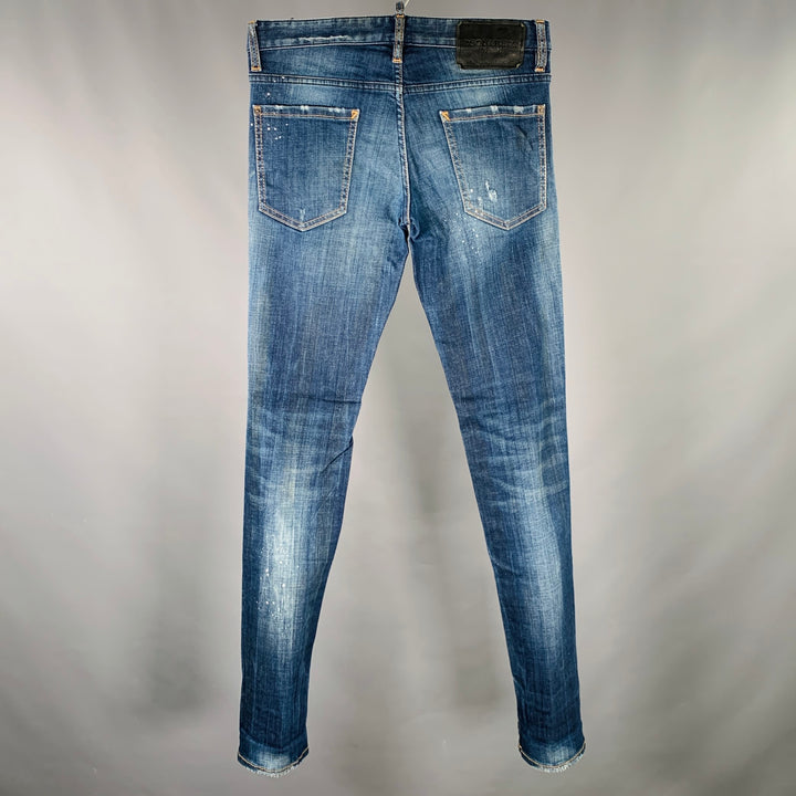 DSQUARED2 Size 28 Blue White Paint Splatter Slim Button Fly Jeans