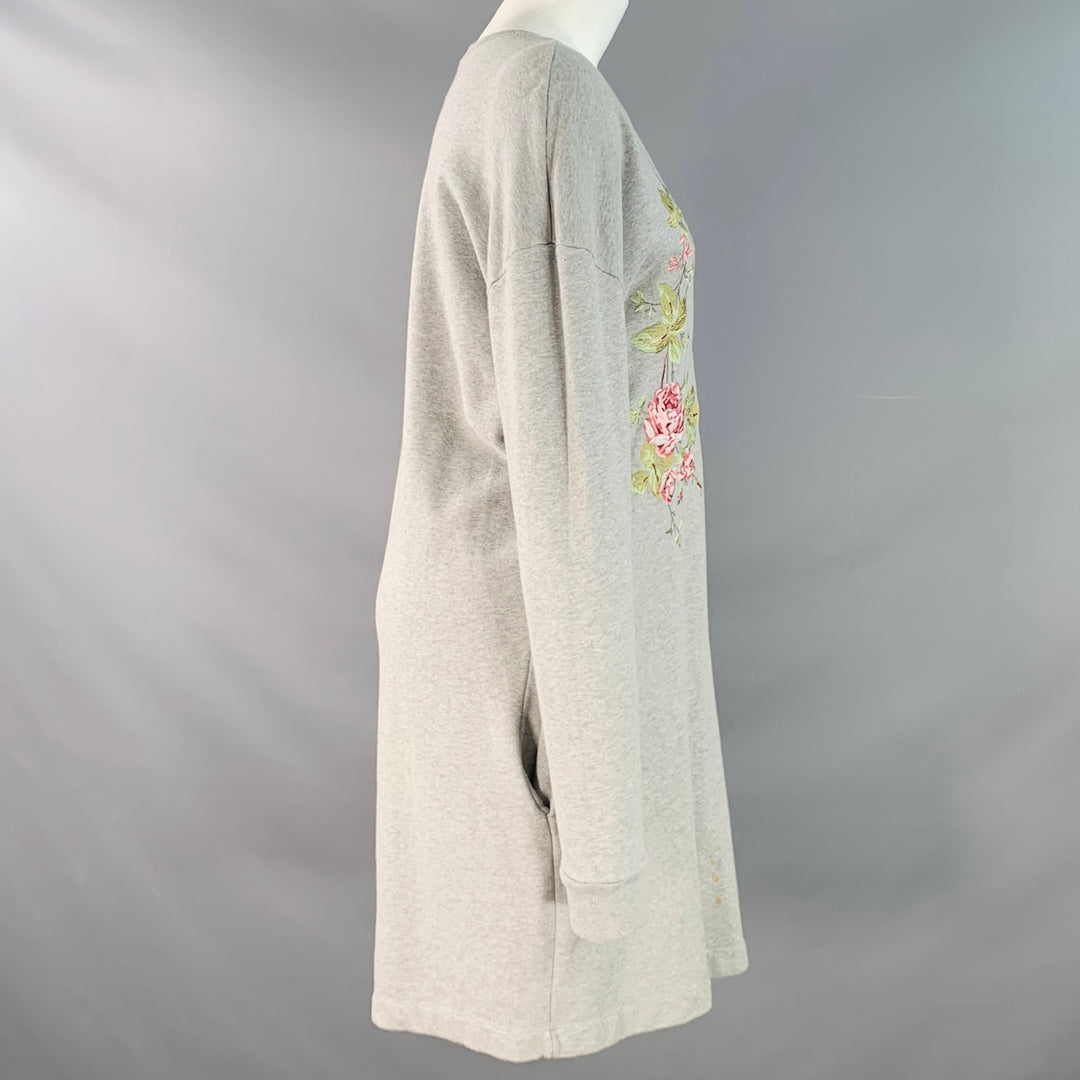 MCQ by ALEXANDER MCQUEEN Size S Grey Pink Green Cotton Embroidered Shift Sweatshirt Dress
