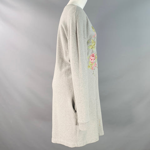 MCQ by ALEXANDER MCQUEEN Size S Grey Pink Green Cotton Embroidered Shift Sweatshirt Dress