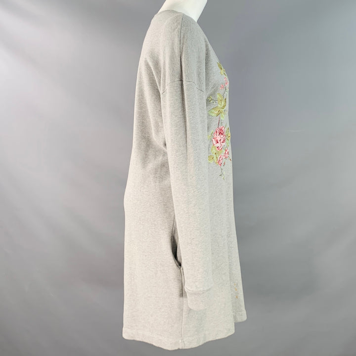 MCQ by ALEXANDER MCQUEEN Size S Grey Pink Green Cotton Embroidered Shift Sweatshirt Dress