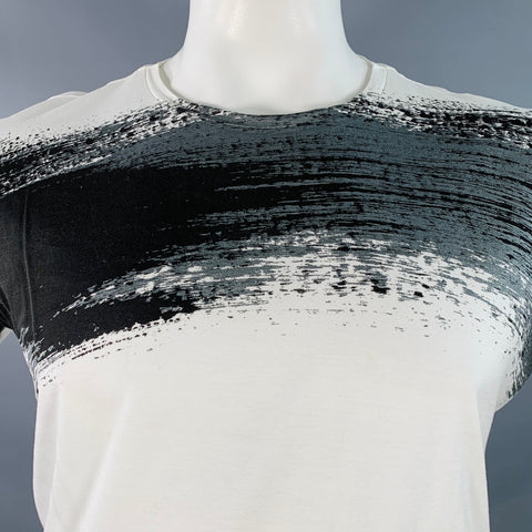 EMPORIO ARMANI Size XL White Black Grey Abstract Brushstroke Cotton Crew Neck T-shirt