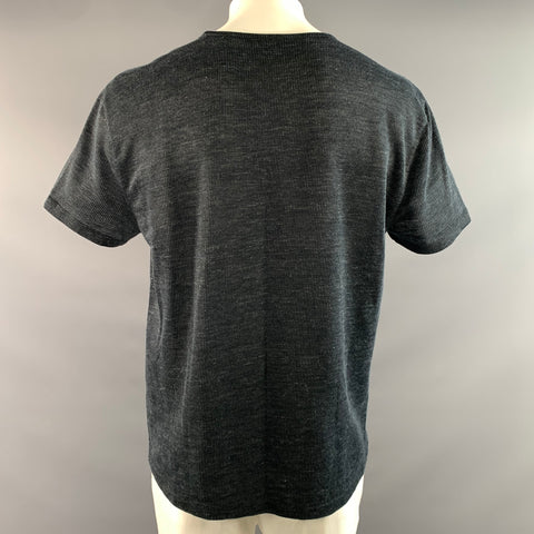 JOHN VARVATOS Size XL Navy Linen Polyamide V Neck T shirt