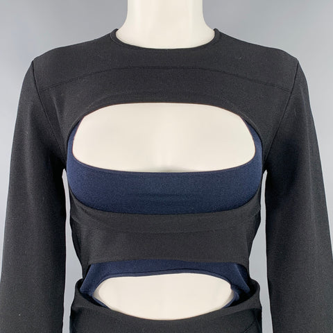 DION LEE Size 6 Black Navy Viscose Blend Cut Out Long Sleeve Mini Dress