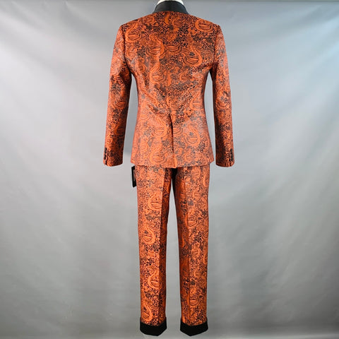 MARCELL VON BERLIN Size 38 Viper Orange Black Jacquard Shawl Lapel Cuffed Suit