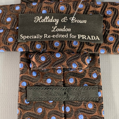 PRADA Brown Blue Polka Dot Silk Skinny Tie