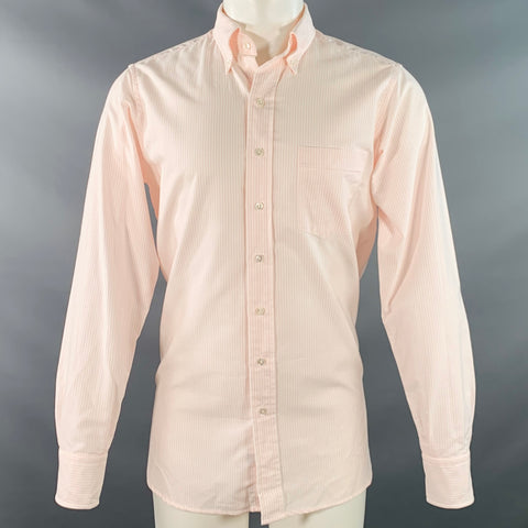 DRAKES LONDON Size M Pink White Stripe Cotton One Pocket Long Sleeve Shirt