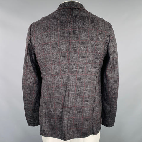ARMANI COLLEZIONI Size 46 Grey Black Burgundy Plaid Sport Coat